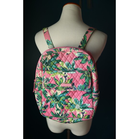 Vera Bradley Campus Backpack Quilted Tropical Paradise Pink Floral Zip Pocket - Picture 1 of 14